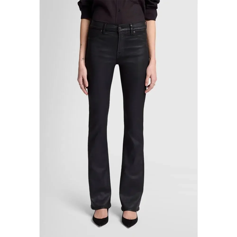7 FOR ALL MANKIND Bootcut Coated Jean Black Stretch Sparkle 5-Pocket Women's 28 - Picture 10 of 10